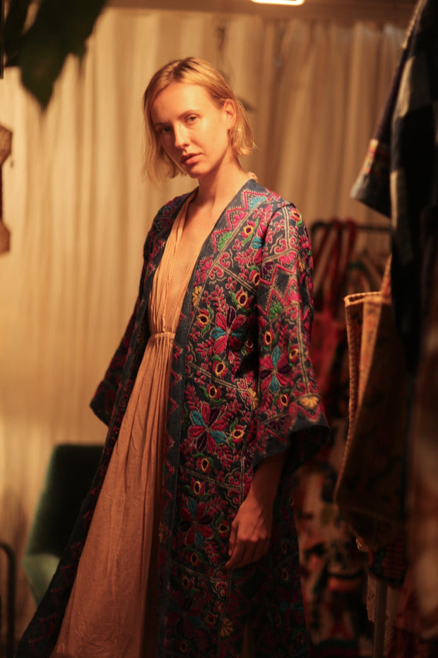 DUMA ARTISAN MADE EMBROIDERED KIMONO ZIGZAG - sustainably made MOMO NEW YORK sustainable clothing, Coat slow fashion