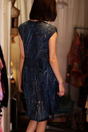 EDITH SILK DRESS BLUE PAINTER - sustainably made MOMO NEW YORK sustainable clothing, Boho Chic Dress slow fashion