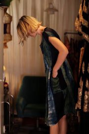 EDITH SILK DRESS BLUE STRIPE - sustainably made MOMO NEW YORK sustainable clothing, Boho Chic Dress slow fashion