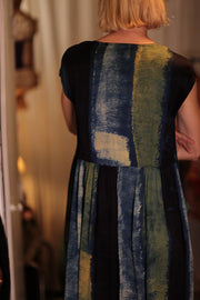 EDITH SILK DRESS BLUE STRIPE - sustainably made MOMO NEW YORK sustainable clothing, Boho Chic Dress slow fashion
