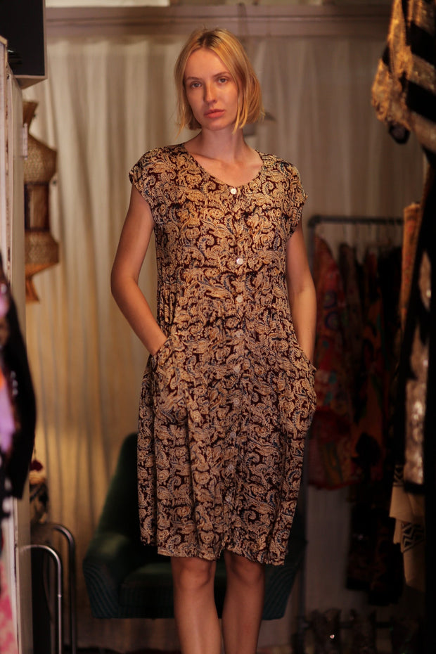 EDITH SILK DRESS CARNIVORE RED - sustainably made MOMO NEW YORK sustainable clothing, Boho Chic Dress slow fashion