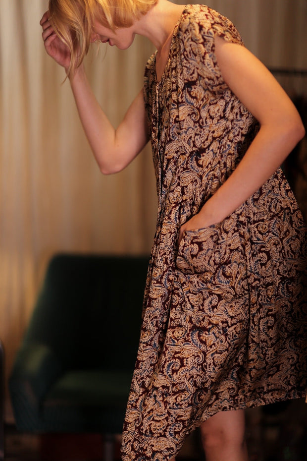 EDITH SILK DRESS CARNIVORE RED - sustainably made MOMO NEW YORK sustainable clothing, Boho Chic Dress slow fashion