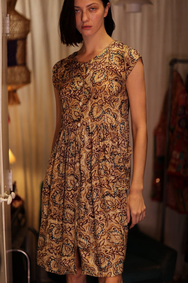 EDITH SILK DRESS DECO - sustainably made MOMO NEW YORK sustainable clothing, Boho Chic Dress slow fashion