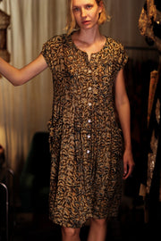 EDITH SILK DRESS GARDEN BEIGE - sustainably made MOMO NEW YORK sustainable clothing, Boho Chic Dress slow fashion