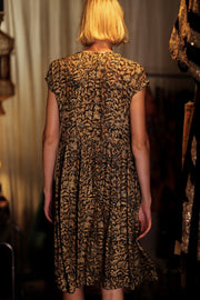 EDITH SILK DRESS GARDEN BEIGE - sustainably made MOMO NEW YORK sustainable clothing, Boho Chic Dress slow fashion