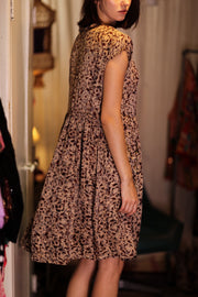 EDITH SILK DRESS GREY FLORAL - sustainably made MOMO NEW YORK sustainable clothing, Boho Chic Dress slow fashion