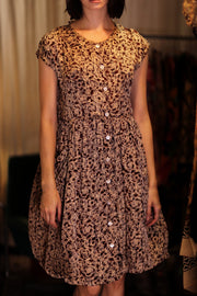 EDITH SILK DRESS GREY FLORAL - sustainably made MOMO NEW YORK sustainable clothing, Boho Chic Dress slow fashion