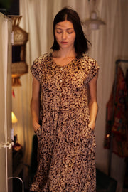EDITH SILK DRESS GREY FLORAL - sustainably made MOMO NEW YORK sustainable clothing, Boho Chic Dress slow fashion