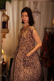 EDITH SILK DRESS GREY FLORAL - sustainably made MOMO NEW YORK sustainable clothing, Boho Chic Dress slow fashion