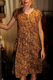 EDITH SILK DRESS MARIPOSA YELLOW - sustainably made MOMO NEW YORK sustainable clothing, Boho Chic Dress slow fashion
