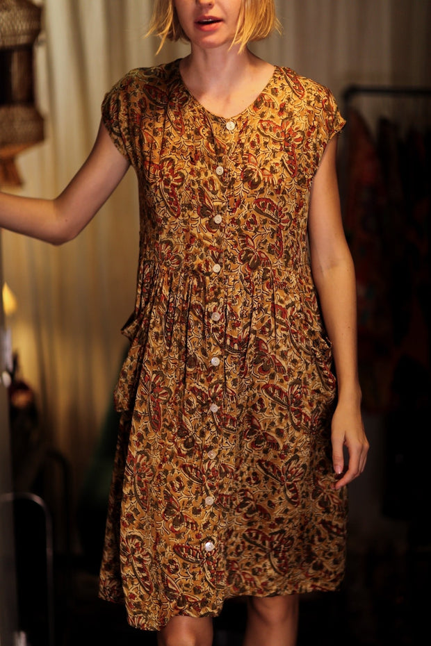 EDITH SILK DRESS MARIPOSA YELLOW - sustainably made MOMO NEW YORK sustainable clothing, Boho Chic Dress slow fashion