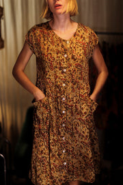 EDITH SILK DRESS MARIPOSA YELLOW - sustainably made MOMO NEW YORK sustainable clothing, Boho Chic Dress slow fashion