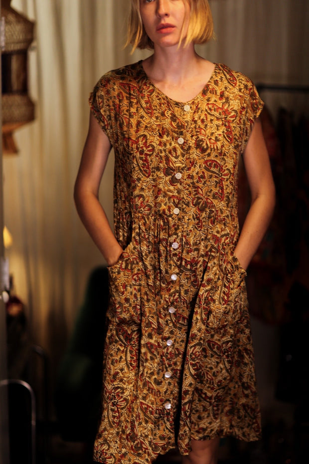 EDITH SILK DRESS MARIPOSA YELLOW - sustainably made MOMO NEW YORK sustainable clothing, Boho Chic Dress slow fashion