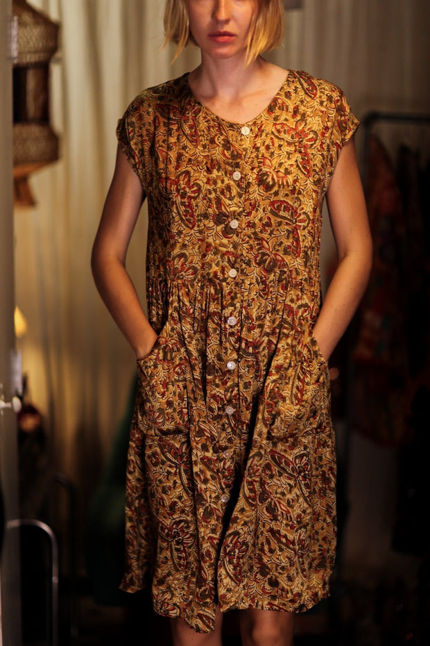 EDITH SILK DRESS MARIPOSA YELLOW - sustainably made MOMO NEW YORK sustainable clothing, Boho Chic Dress slow fashion