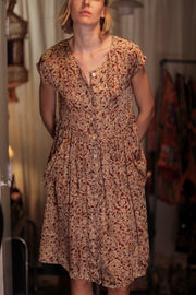 EDITH SILK DRESS RED FLORAL - sustainably made MOMO NEW YORK sustainable clothing, Boho Chic Dress slow fashion