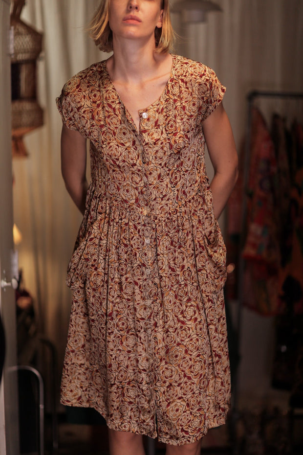 EDITH SILK DRESS RED FLORAL - sustainably made MOMO NEW YORK sustainable clothing, Boho Chic Dress slow fashion