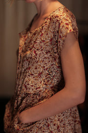 EDITH SILK DRESS RED FLORAL - sustainably made MOMO NEW YORK sustainable clothing, Boho Chic Dress slow fashion