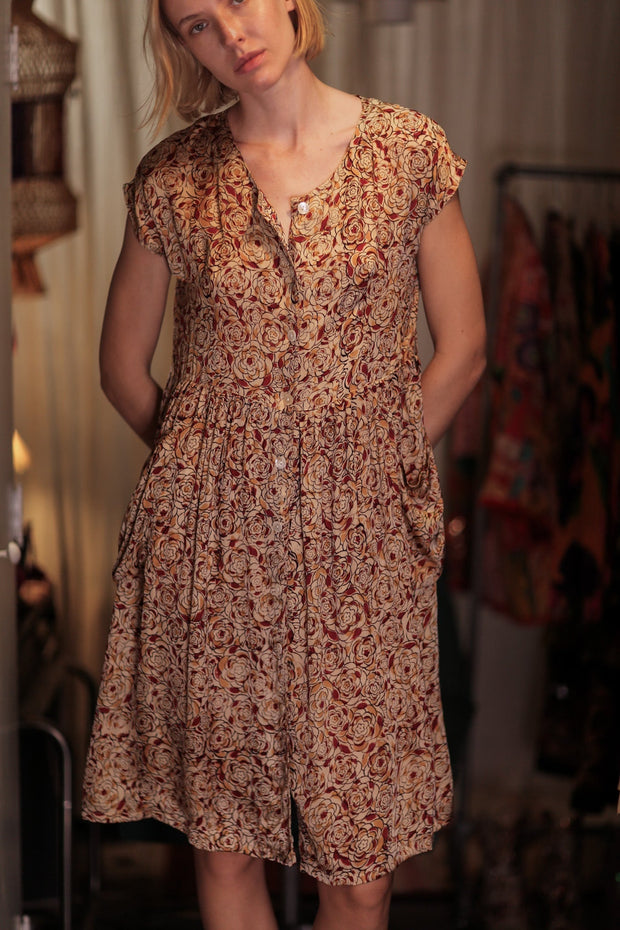 EDITH SILK DRESS RED FLORAL - sustainably made MOMO NEW YORK sustainable clothing, Boho Chic Dress slow fashion