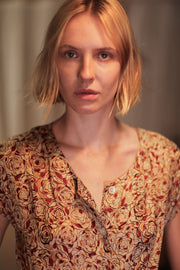 EDITH SILK DRESS RED FLORAL - sustainably made MOMO NEW YORK sustainable clothing, Boho Chic Dress slow fashion