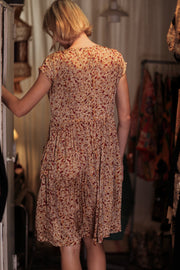 EDITH SILK DRESS RED FLORAL - sustainably made MOMO NEW YORK sustainable clothing, Boho Chic Dress slow fashion
