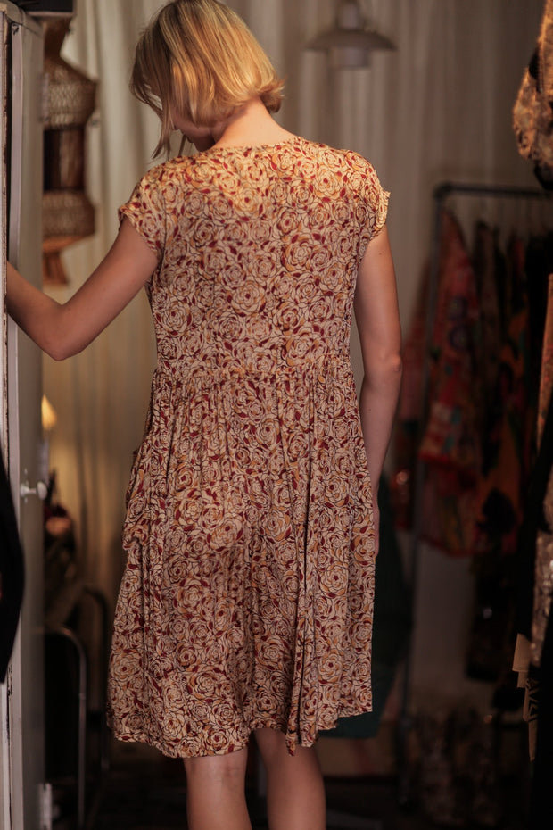 EDITH SILK DRESS RED FLORAL - sustainably made MOMO NEW YORK sustainable clothing, Boho Chic Dress slow fashion