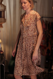 EDITH SILK DRESS RED FLORAL - sustainably made MOMO NEW YORK sustainable clothing, Boho Chic Dress slow fashion