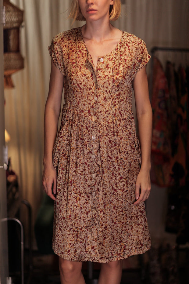 EDITH SILK DRESS RED FLORAL - sustainably made MOMO NEW YORK sustainable clothing, Boho Chic Dress slow fashion