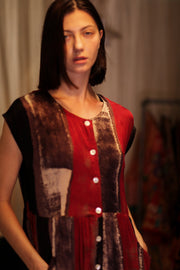 EDITH SILK DRESS RED STRIPE - sustainably made MOMO NEW YORK sustainable clothing, Boho Chic Dress slow fashion