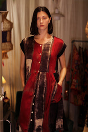 EDITH SILK DRESS RED STRIPE - sustainably made MOMO NEW YORK sustainable clothing, Boho Chic Dress slow fashion