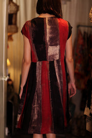 EDITH SILK DRESS RED STRIPE - sustainably made MOMO NEW YORK sustainable clothing, Boho Chic Dress slow fashion