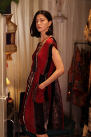 EDITH SILK DRESS RED STRIPE - sustainably made MOMO NEW YORK sustainable clothing, Boho Chic Dress slow fashion