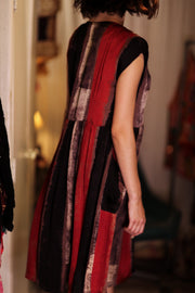 EDITH SILK DRESS RED STRIPE - sustainably made MOMO NEW YORK sustainable clothing, Boho Chic Dress slow fashion