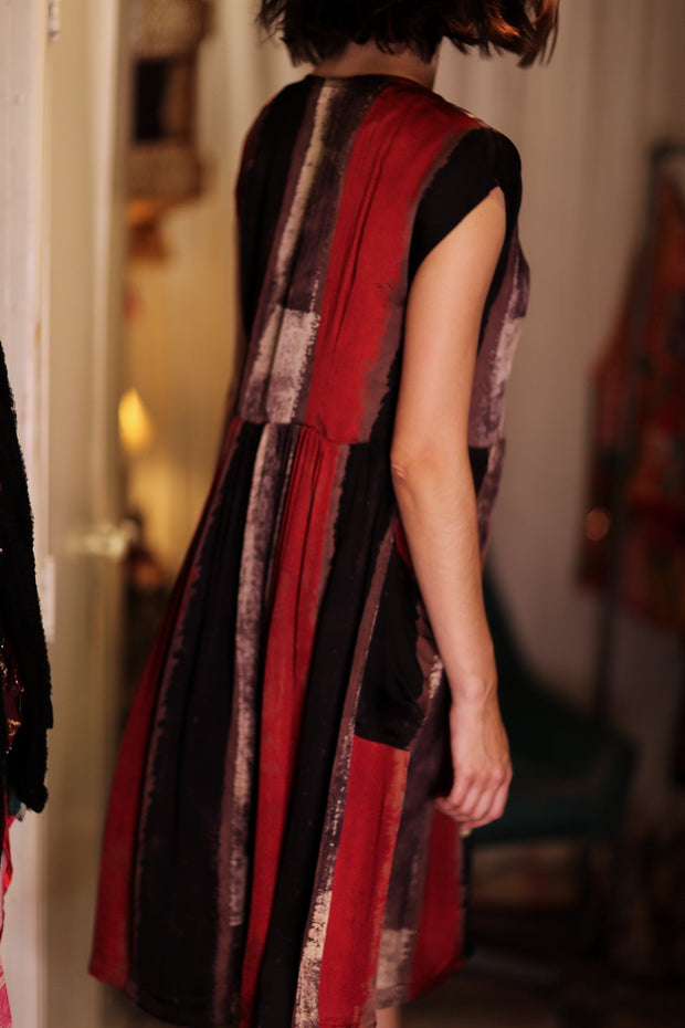 EDITH SILK DRESS RED STRIPE - sustainably made MOMO NEW YORK sustainable clothing, Boho Chic Dress slow fashion