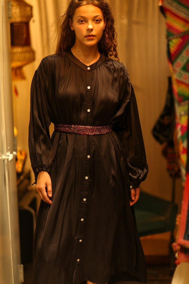 ELIZABETH SILK DRESS BLACK - sustainably made MOMO NEW YORK sustainable clothing, dress slow fashion