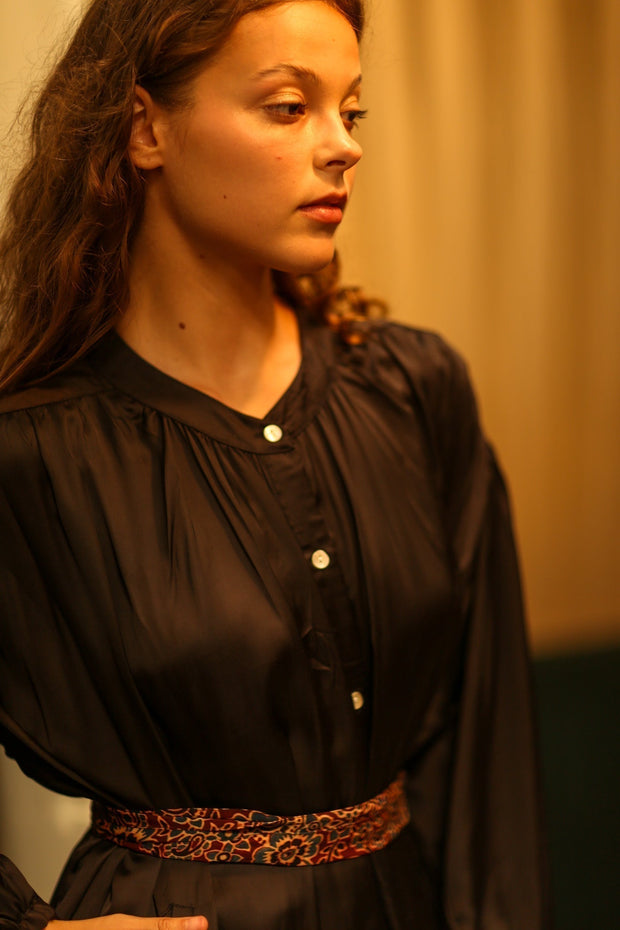 ELIZABETH SILK DRESS BLACK - sustainably made MOMO NEW YORK sustainable clothing, dress slow fashion