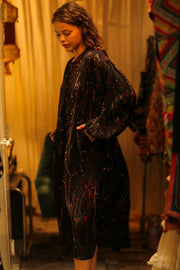 ELIZABETH SILK DRESS BLACK POLLOCK - sustainably made MOMO NEW YORK sustainable clothing, Boho Chic slow fashion