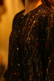 ELIZABETH SILK DRESS BLACK POLLOCK - sustainably made MOMO NEW YORK sustainable clothing, Boho Chic slow fashion