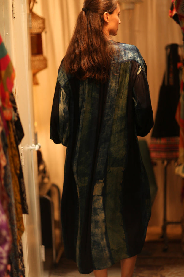 ELIZABETH SILK DRESS BLUE STRIPE - sustainably made MOMO NEW YORK sustainable clothing, Boho Chic Dress slow fashion