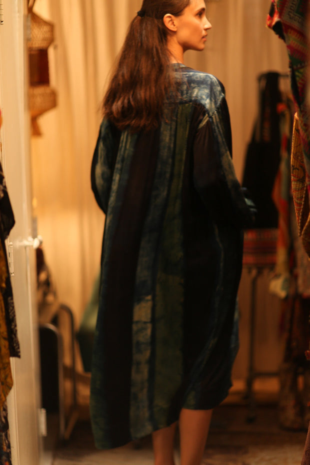 ELIZABETH SILK DRESS BLUE STRIPE - sustainably made MOMO NEW YORK sustainable clothing, Boho Chic Dress slow fashion