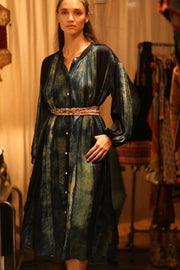 ELIZABETH SILK DRESS BLUE STRIPE - sustainably made MOMO NEW YORK sustainable clothing, Boho Chic Dress slow fashion