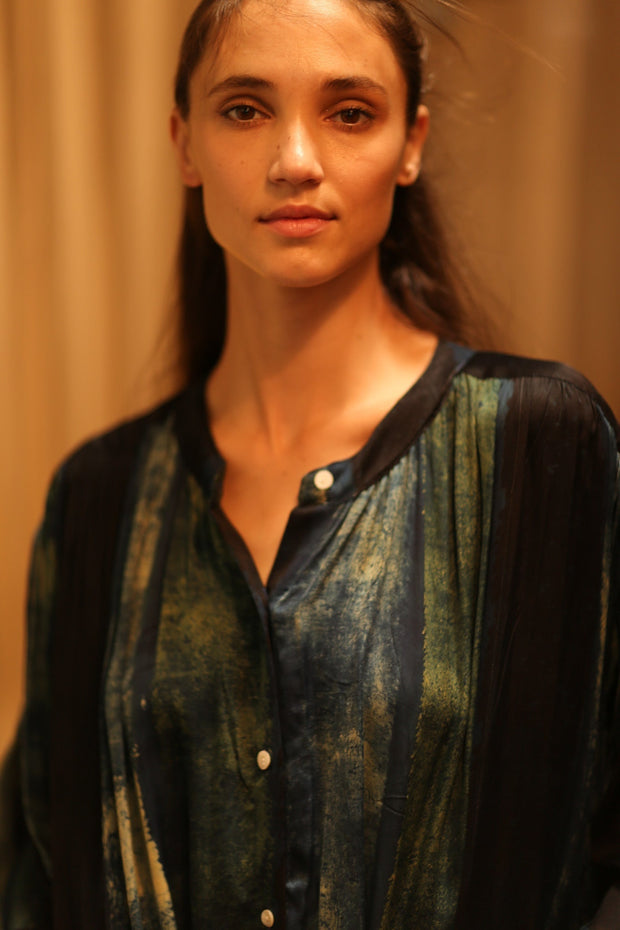 ELIZABETH SILK DRESS BLUE STRIPE - sustainably made MOMO NEW YORK sustainable clothing, Boho Chic Dress slow fashion