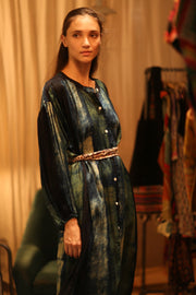 ELIZABETH SILK DRESS BLUE STRIPE - sustainably made MOMO NEW YORK sustainable clothing, Boho Chic Dress slow fashion