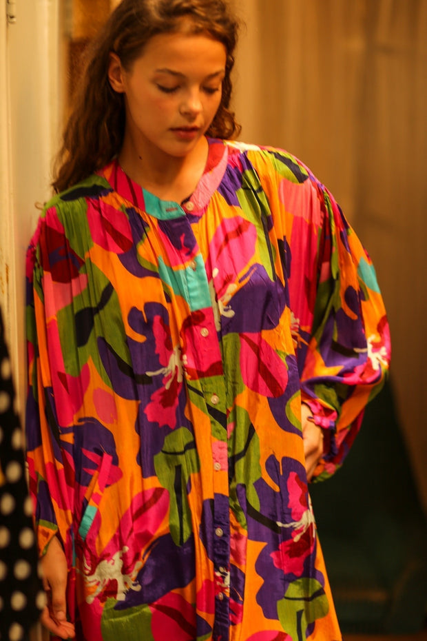 ELIZABETH SILK DRESS COLOR BOMB - sustainably made MOMO NEW YORK sustainable clothing, Boho Chic slow fashion