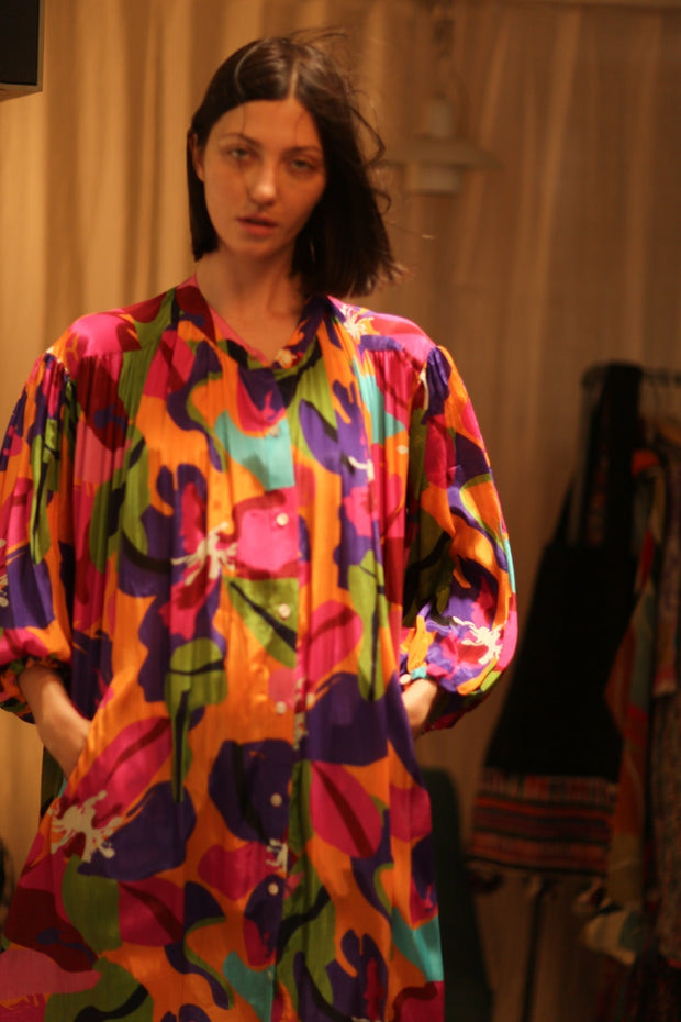ELIZABETH SILK DRESS COLOR BOMB - sustainably made MOMO NEW YORK sustainable clothing, Boho Chic slow fashion