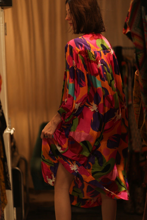 ELIZABETH SILK DRESS COLOR BOMB - sustainably made MOMO NEW YORK sustainable clothing, Boho Chic slow fashion