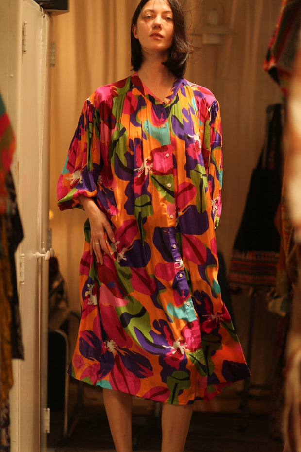 ELIZABETH SILK DRESS COLOR BOMB - sustainably made MOMO NEW YORK sustainable clothing, Boho Chic slow fashion