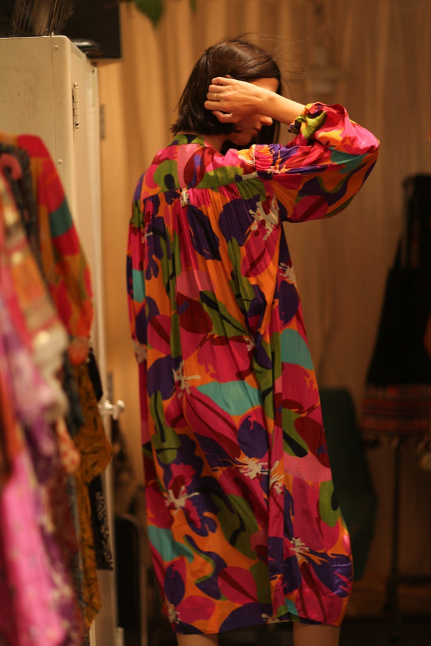 ELIZABETH SILK DRESS COLOR BOMB - sustainably made MOMO NEW YORK sustainable clothing, Boho Chic slow fashion