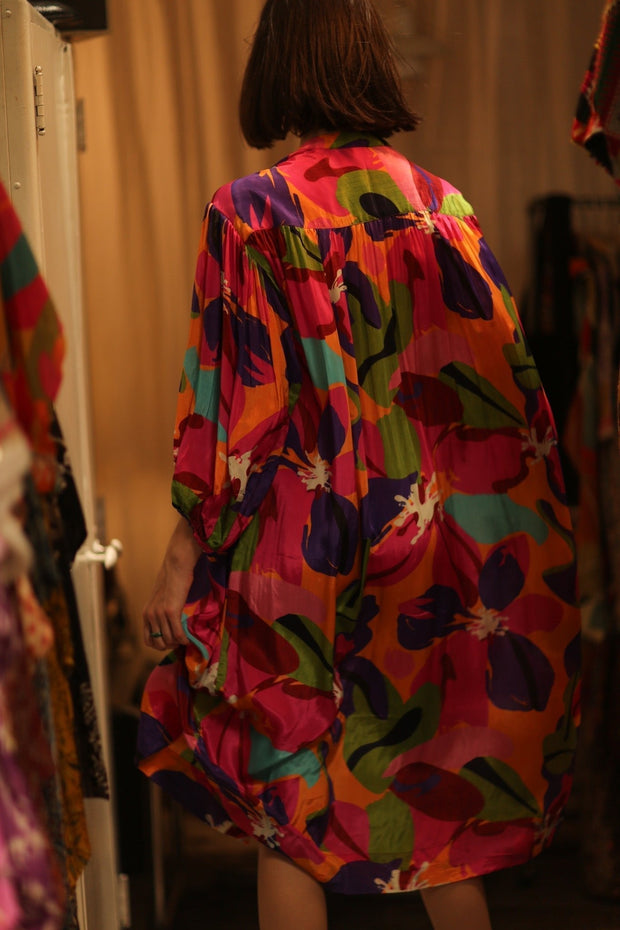 ELIZABETH SILK DRESS COLOR BOMB - sustainably made MOMO NEW YORK sustainable clothing, Boho Chic slow fashion