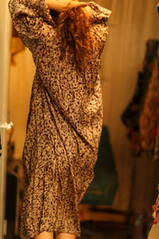 ELIZABETH SILK DRESS GREY FLORAL - sustainably made MOMO NEW YORK sustainable clothing, Boho Chic slow fashion