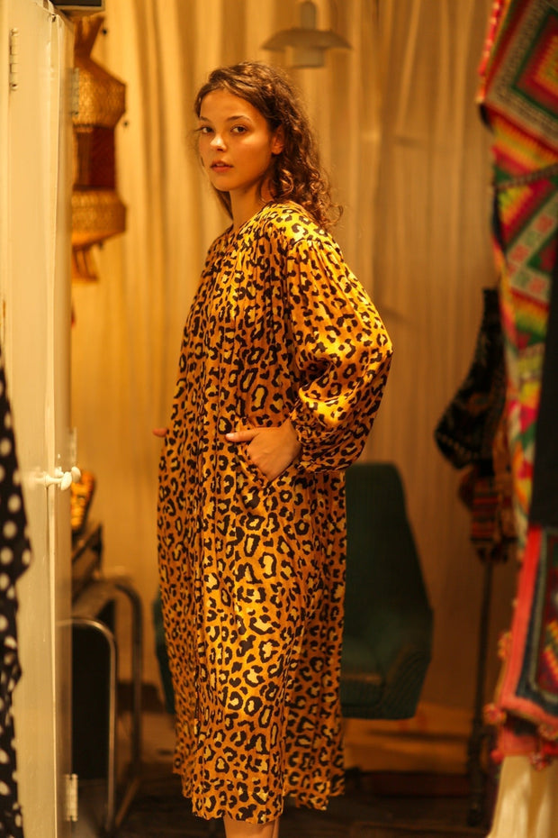 ELIZABETH SILK DRESS LEO - sustainably made MOMO NEW YORK sustainable clothing, Boho Chic slow fashion